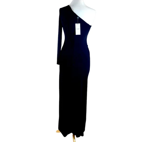 NWT CLUB L London DOLL Maxi Dress One Shoulder Ruched Split Hem Stretch Jersey 8 - Picture 8 of 16